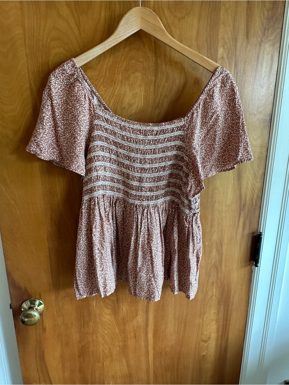 SO Rust Floral Smocked Babydoll Top